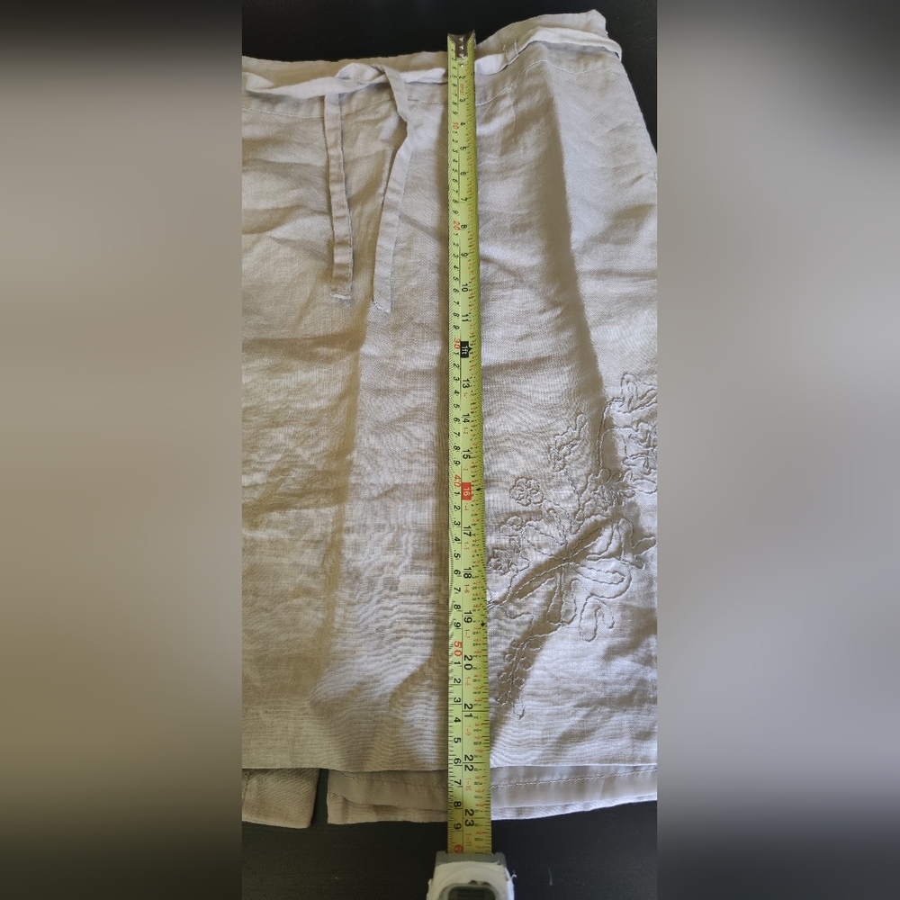 Pure Linen🌾Natural Soft Sand Colour Embroidered Skirt Kenar